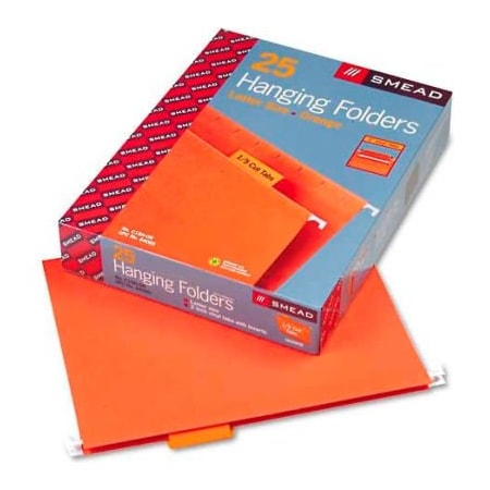 Smead Smead Hanging File Folders, 1/5 Tab, 11 Point Stock, Letter, Orange, 25/Box 64065